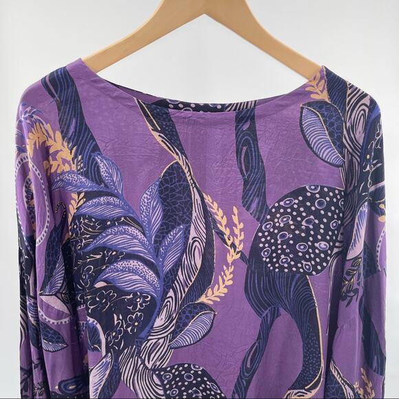 MASAI Purple Print Tunic Size Medium Made India Satin Wrinkled Style Medium - Picture 6 of 13